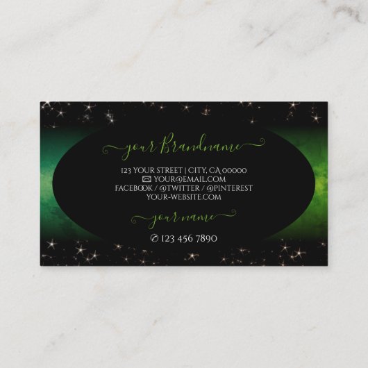 Oogvis Groen zwart glitter sterren Initialen Visitekaartje (Achterkant)