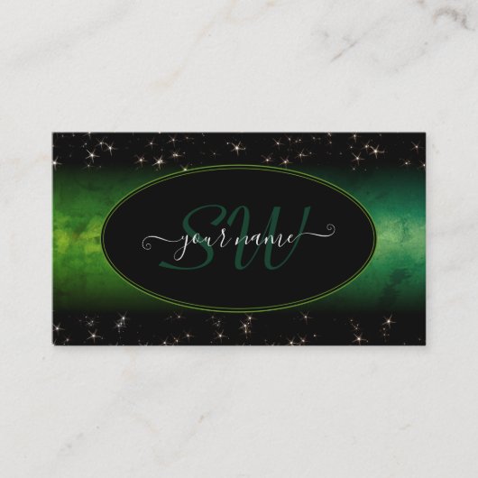 Oogvis Groen zwart glitter sterren Initialen Visitekaartje (Voorkant)