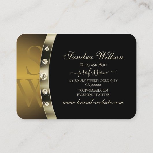 Oogvis vangt zwart en goud met Monogram Diamonds Visitekaartje (Achterkant)