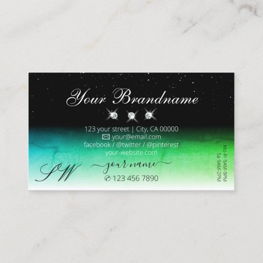 Oogvis zwarte witte en Blauwgroen monogram juwelen Visitekaartje (Achterkant)