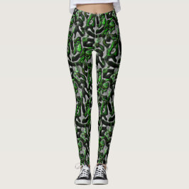 Oogvisachtige kalkgroene textuur, gekerfd in grijs leggings