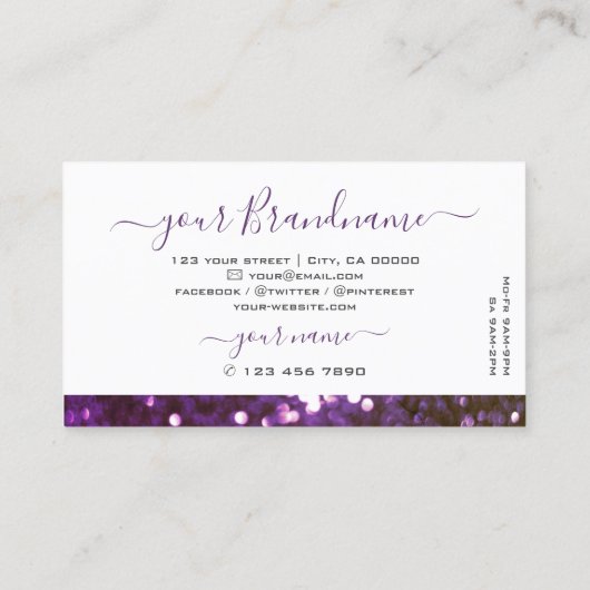 Oogvisserij Witte Paars sparkle Glitter Diamonds Visitekaartje (Achterkant)