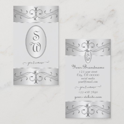 Oogvisserij Zilvergrijze  Ornamenten Monogram Visitekaartje (Voorkant / Achterkant)