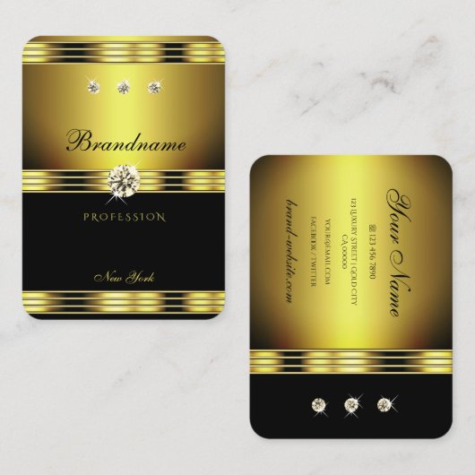 Oogvisserij zwart en goudjuwelen diamanten visitekaartje (Voorkant / Achterkant)
