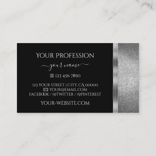 Oogvisserij zwarte zilver Glitter Ornamenten Visitekaartje (Achterkant)