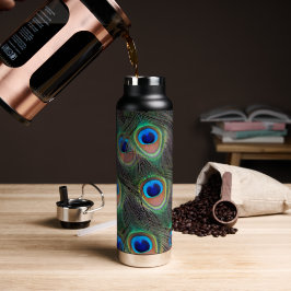 Oogvlekpatroon van pauwenveer waterfles