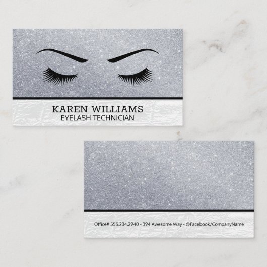 Oogwimper | glinsteren | wit krokodillenleer visitekaartje (Voorkant / Achterkant)