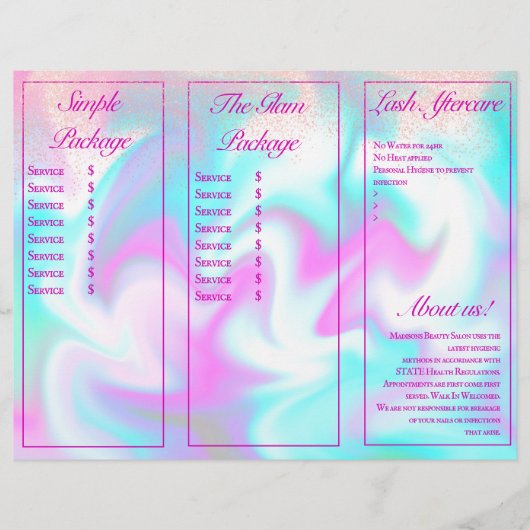 Oogwimper Services Marble Glitter Sessie Brochure  (Voorkant)