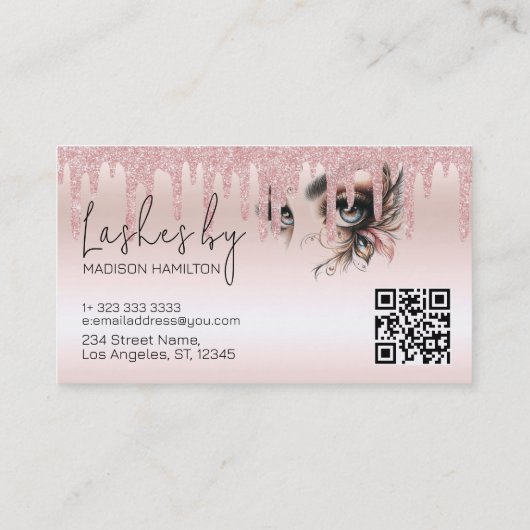 Oogwimpers Glam Blush Pink Dripping Glitter Visitekaartje (Achterkant)