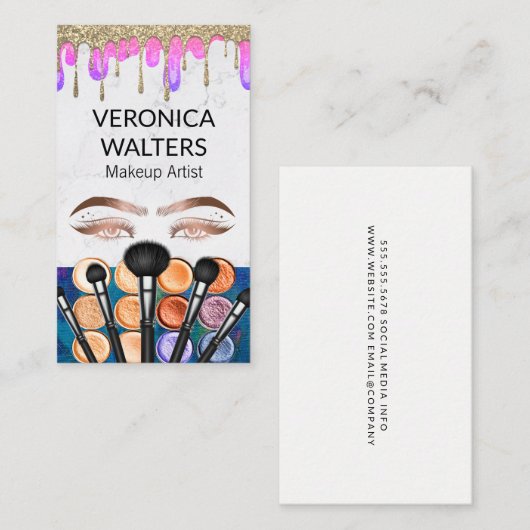 Oogwimpers | Glitter Drip Make-up Beauty Visitekaartje (Voorkant / Achterkant)