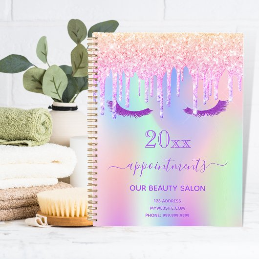 Oogwimpers roze druppels iriserende salon 2026 planner