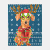 Oogzalig kerstfeest met kerstverlichting Dachshund Fleece Deken (Voorkant)