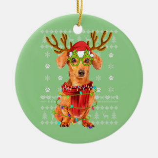 Oogzalig kerstfeest met kerstverlichting Dachshund Keramisch Ornament