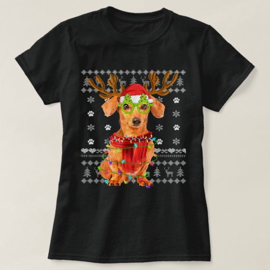 Oogzalig kerstfeest met kerstverlichting Dachshund T-shirt (Design voorkant)