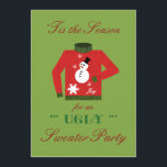 Oogzalig kerstfeest met Snowman Sweat Kaart<br><div class="desc">Het is tijd om kleuter en trots te zijn! Een leuke uitnodiging van een Ugly Sweater Party met een gebreide kerstvakantie die alleen een moeder zou liefhebben. Geweldige kans voor jou en je vrienden om die smaakloze trui te draag die we wegblijven op de bovenste plank van onze kasten of...</div>