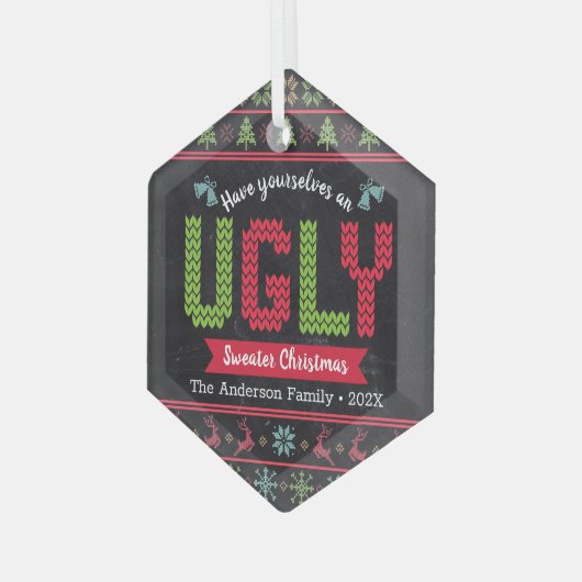 Oogzalig kerstfeest Nordic Knit Fun Chalkboard Glas Ornament (Voorkant links)