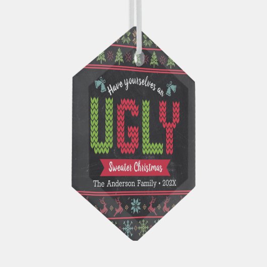 Oogzalig kerstfeest Nordic Knit Fun Chalkboard Glas Ornament (Voorkant Rechts)