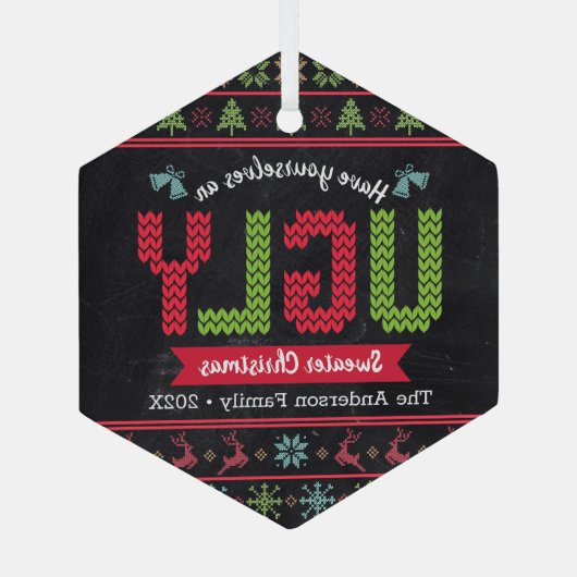 Oogzalig kerstfeest Nordic Knit Fun Chalkboard Glas Ornament (Achterkant)