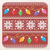 Oogzalig Sweater Snowflakes kerstlampjes Rood Kartonnen Onderzetters (Voorkant)