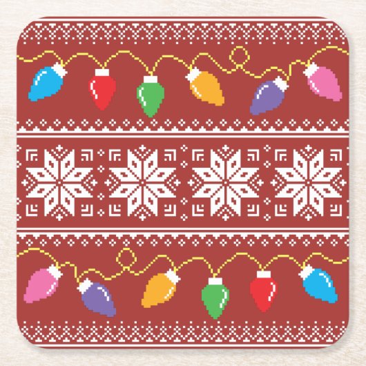 Oogzalig Sweater Snowflakes kerstlampjes Rood Kartonnen Onderzetters (Voorkant)
