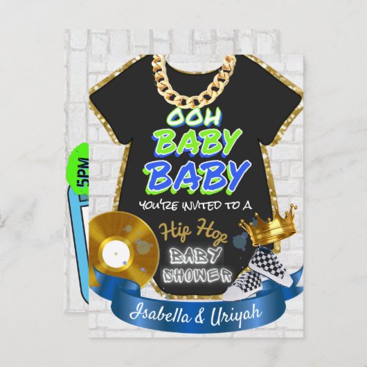 Ooh Baby Baby | Hip Hop Blue en Green Retro Briefkaart (Voorkant / Achterkant)