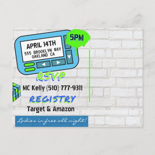 Ooh Baby Baby | Hip Hop Blue en Green Retro Briefkaart (Achterkant)