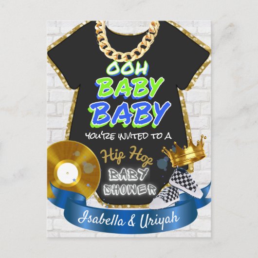 Ooh Baby Baby | Hip Hop Blue en Green Retro Briefkaart (Voorkant)