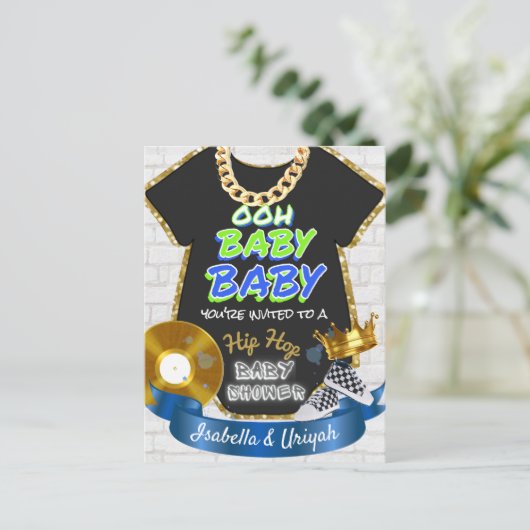Ooh Baby Baby | Hip Hop Blue en Green Retro Briefkaart (Staand voorkant)