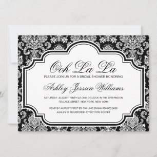 Ooh La Black en White Damask Vrijgezellenfeest Kaart