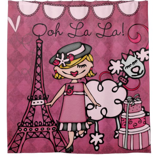 Ooh La Blond Haire Diva Eiffeltoren Podle Douchegordijn (Voorkant)