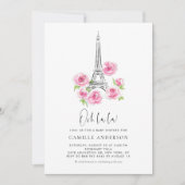 Ooh la Eiffel Tower Pink Floral Baby shower Kaart (Voorkant)