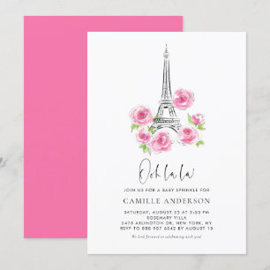 Ooh la Eiffel Tower Pink Floral Baby Sprinkle Kaart