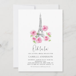 Ooh la Eiffel Tower Pink Floral Bridal Brunch Kaart