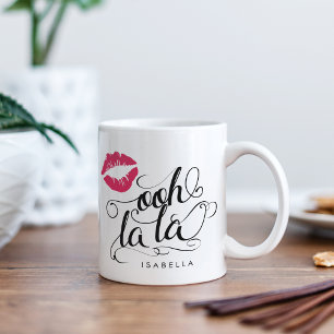 Ooh La La Black & Roze Lip Print Typografie Koffiemok