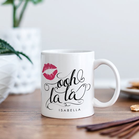 Ooh La La Black & Roze Lip Print Typografie Koffiemok