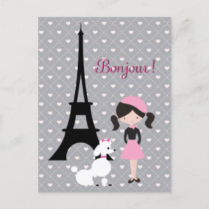Ooh La La Eiffel Tower, Poodle and Girl Paris Briefkaart