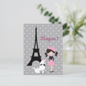 Ooh La La Eiffel Tower, Poodle and Girl Paris Briefkaart (Staand voorkant)