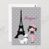 Ooh La La Eiffel Tower, Poodle and Girl Paris Briefkaart (Voorkant / Achterkant)