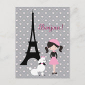 Ooh La La Eiffel Tower, Poodle and Girl Paris Briefkaart (Voorkant)