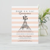 Ooh La La Floral Eiffel Tower Paris Quinceañera Kaart (Staand voorkant)