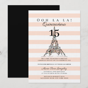 Ooh La La Floral Eiffel Tower Paris Quinceañera Kaart