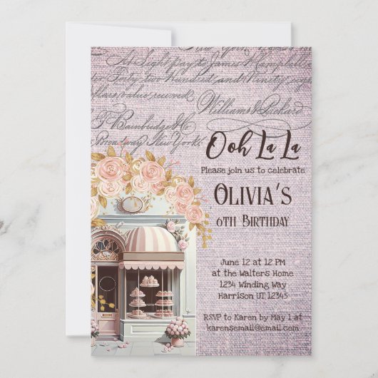 Ooh La La French Floral Paris Cafe Party Kaart (Voorkant)