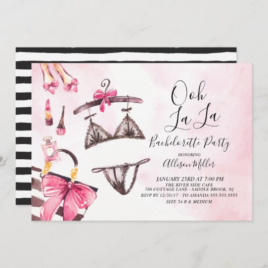 Ooh La La Lingerie Bachelorette Party Uitnodiging (Voorkant / Achterkant)