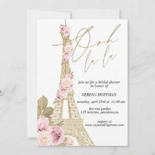 Ooh La La, Parijs thema, Bruidsuitnodiging, Eiffel Kaart