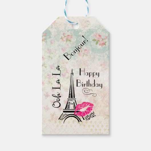 Ooh La La Paris Eiffel Tower Happy Birthday Cadeaulabel (Voorkant)