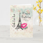 Ooh La La Paris Eiffel Tower Happy Birthday Kaart (Gele Bloem)