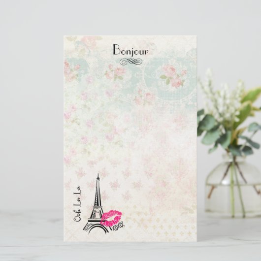 Ooh La La Paris Eiffel Tower on  Pattern Briefpapier (Staand voorkant)