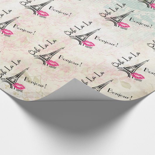 Ooh La La Paris Eiffel Tower on  Pattern Cadeaupapier (Hoek)