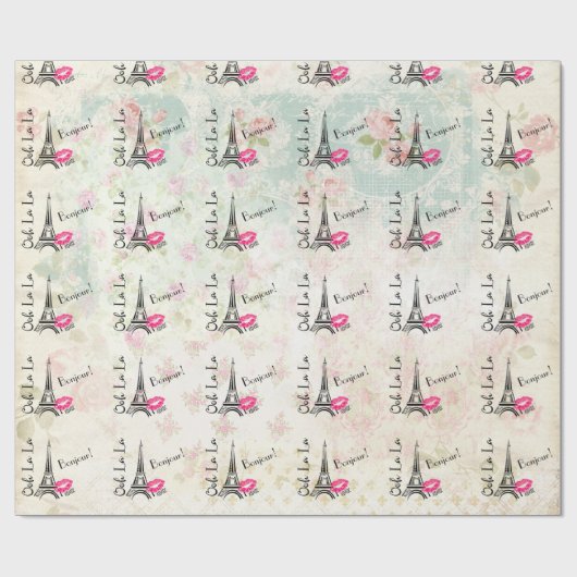Ooh La La Paris Eiffel Tower on Pattern Cadeaupapier (Vlak)