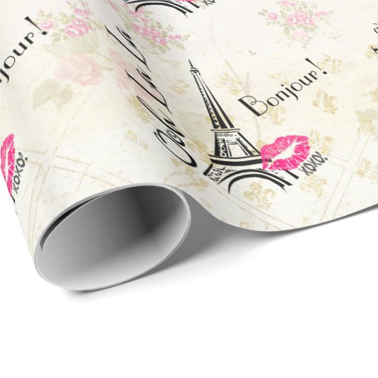 Ooh La La Paris Eiffel Tower on Pattern Cadeaupapier (Rol Hoek)